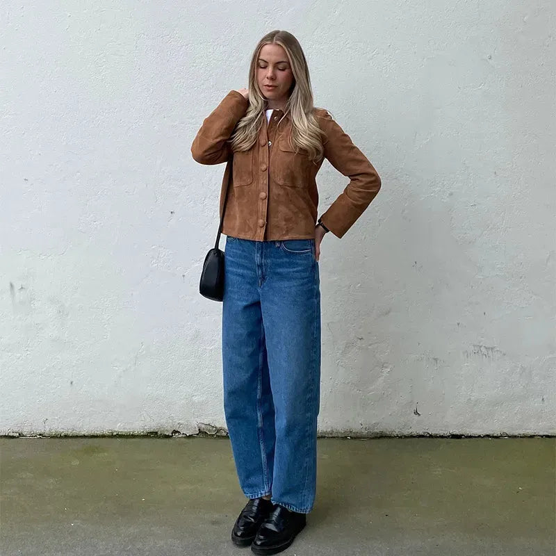 Korte Bruine Tussenjas Dames | Vintage Look Lentejas