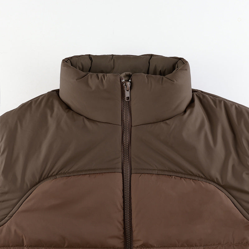 Bruine Korte Puffer Jas Dames met Kraag