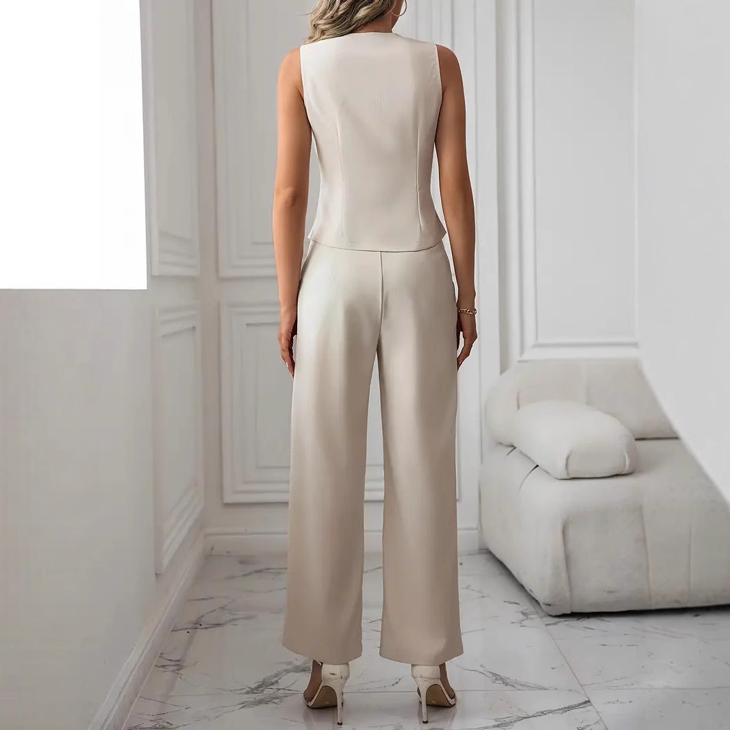 Casual Tweedelige Pak Set Dames | Co-ord Asymmetrische Gilet en Pantalon | Gebroken Wit