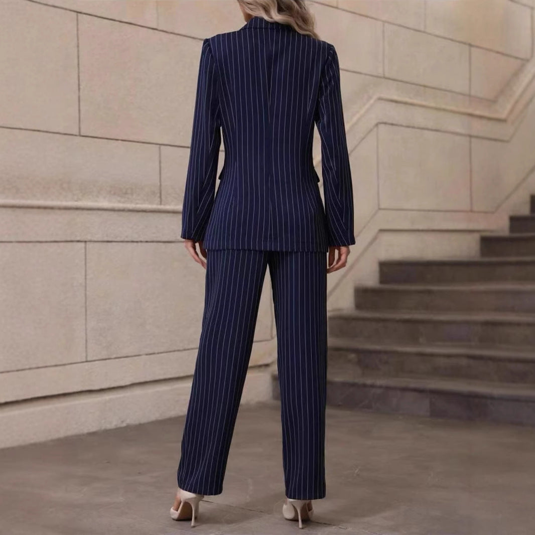 Tweedelig Pak Gestreept Dames | Broekpak | Donkerblauw