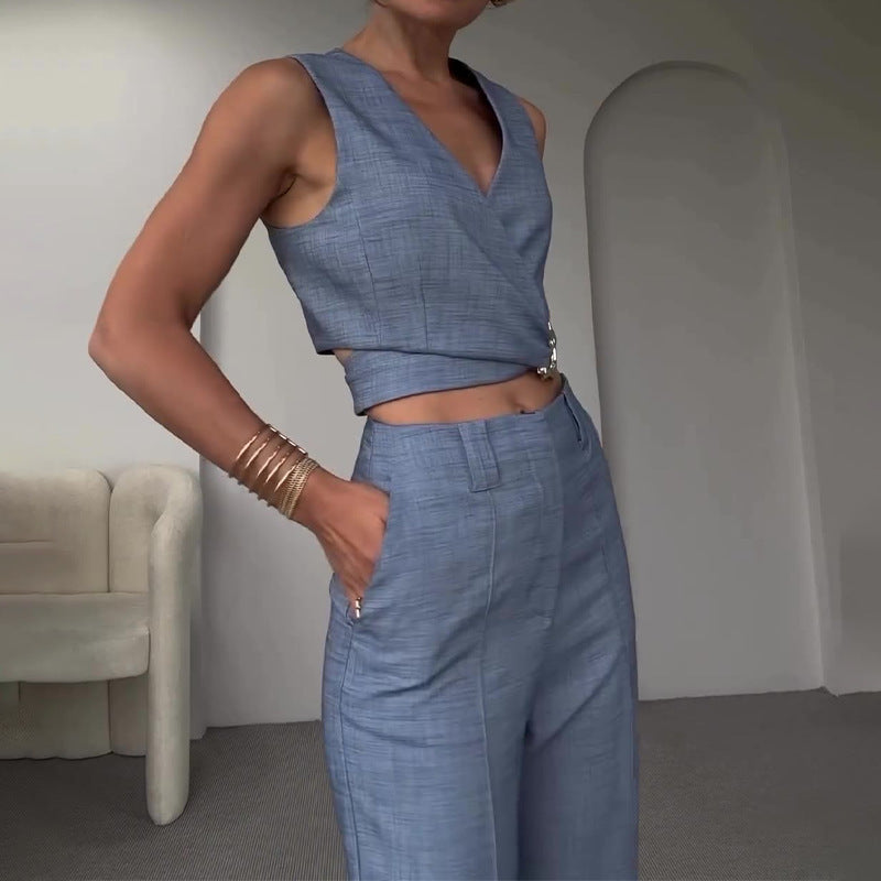 Casual Tweedelige Pak Set Dames | Co-ord Gilet en Rechte Pantalon