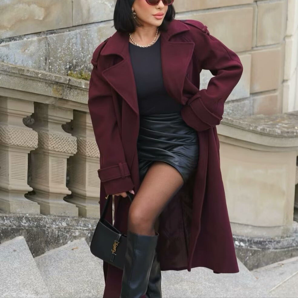 Double Breasted Dames Trenchcoat Bordeauxrood