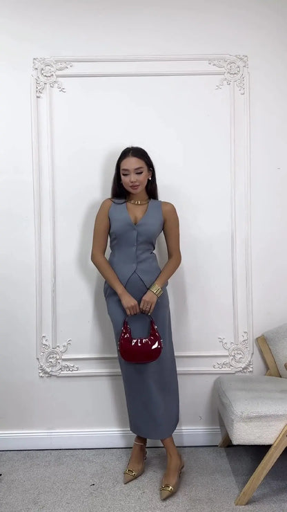 Elegante Dames Broekpak met Gilet en Lange Rok | Tweedelig