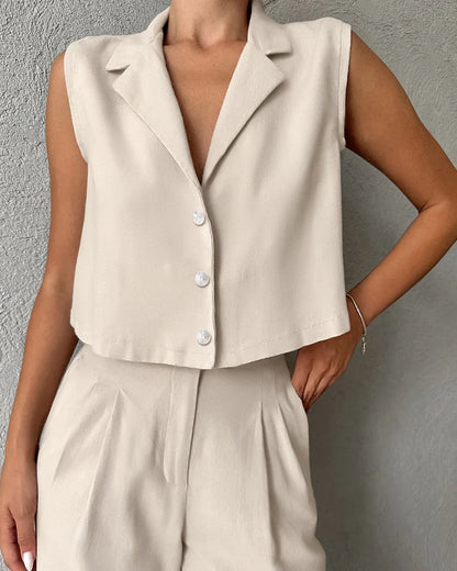 Beige Tweedelige Pak Set Dames | Co-ord Gilet en Rechte Pantalon
