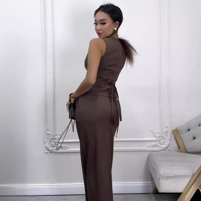 Elegante Dames Broekpak met Gilet en Lange Rok | Tweedelig