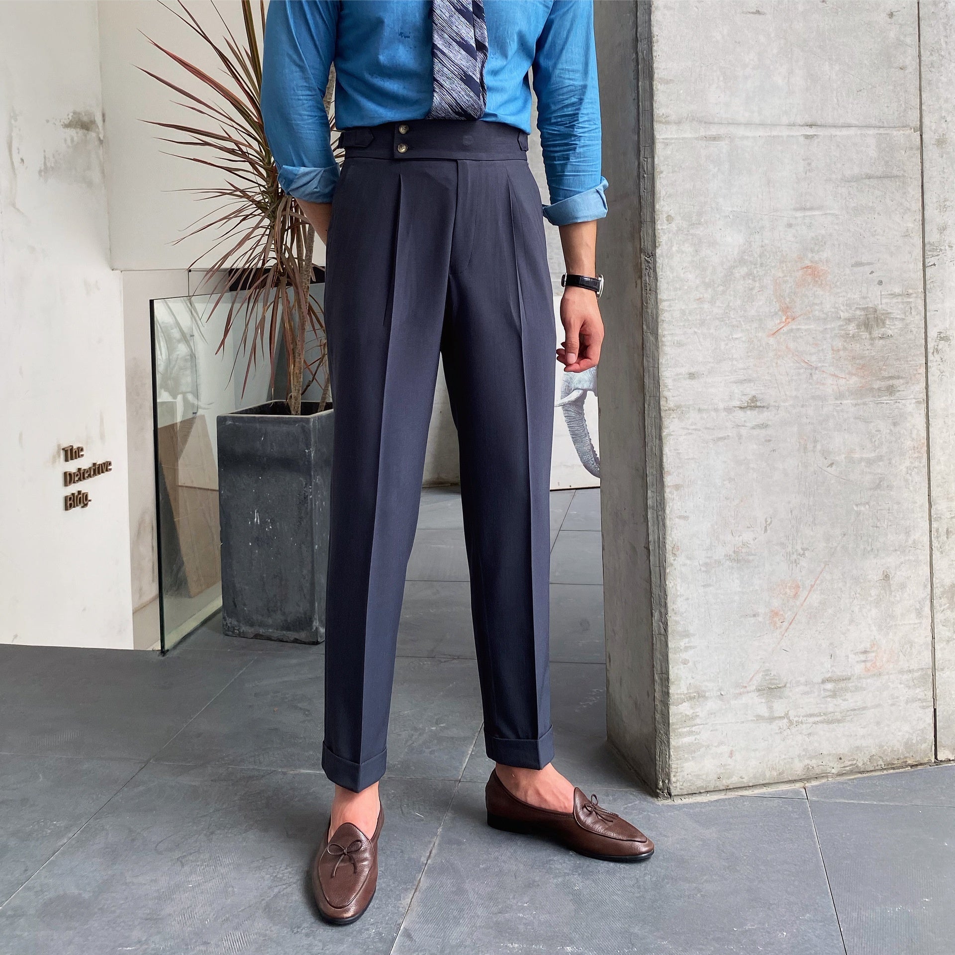 Pantalon met Knoopsluiting Heren Donkergrijs