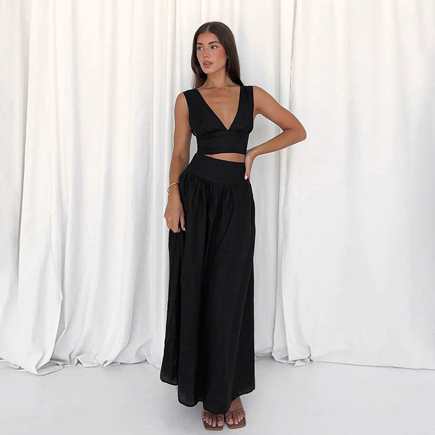 Elegante Co-ord Set met Lange Rok en V-hals Hemd M