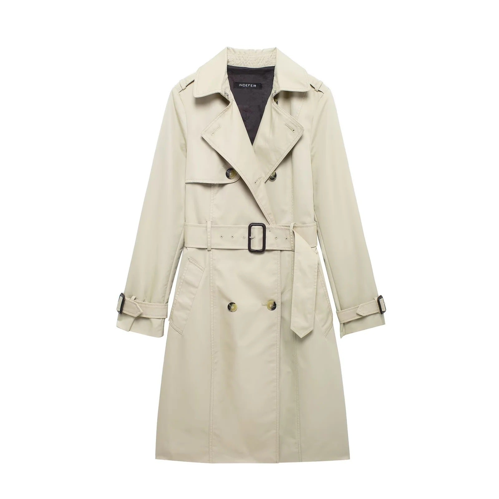 Dunne Double Breasted Dames Trenchcoat Beige wit