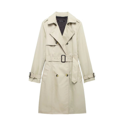 Dunne Double Breasted Dames Trenchcoat Beige wit
