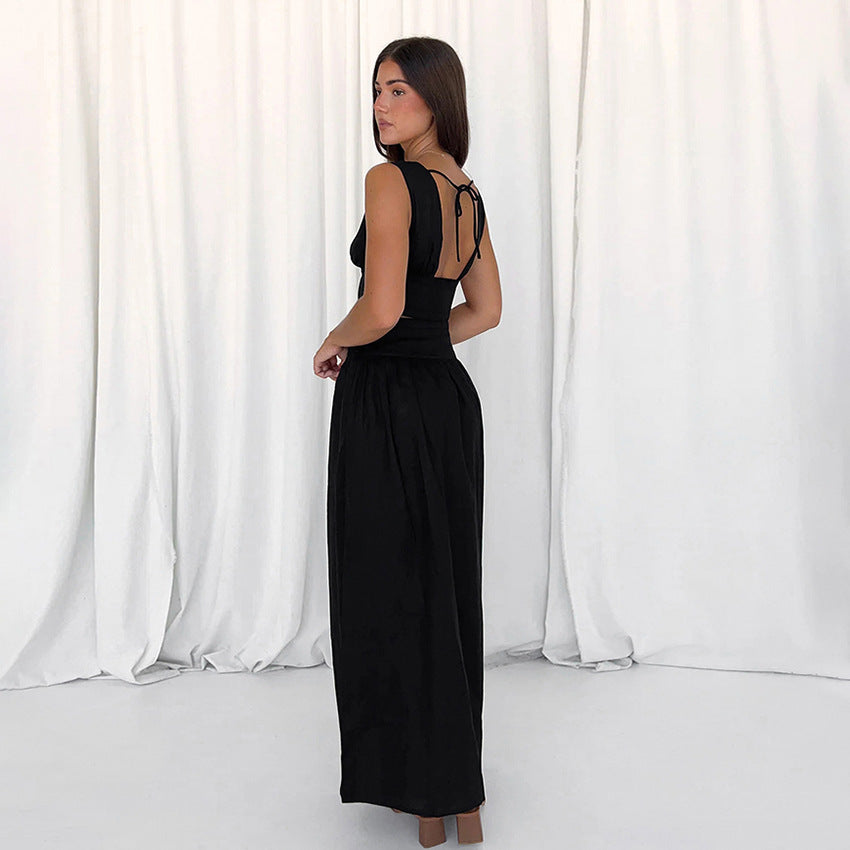 Elegante Co-ord Set met Lange Rok en V-hals Hemd