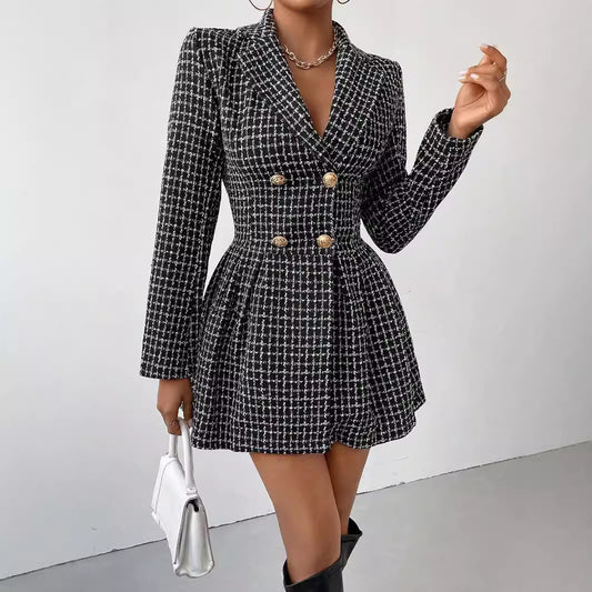 Double Breasted Colbert Jurk Dames Zwart