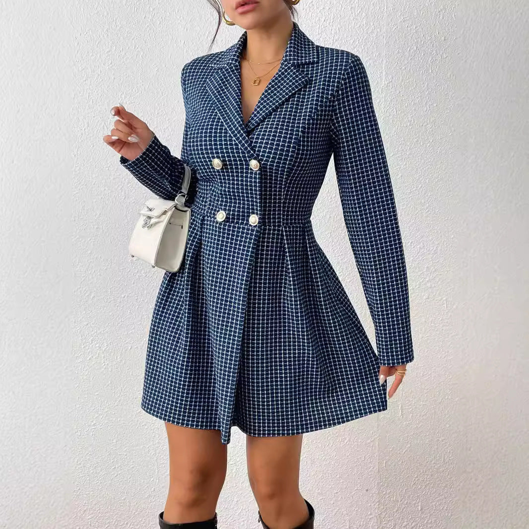 Double Breasted Colbert Jurk Dames Donkerblauw
