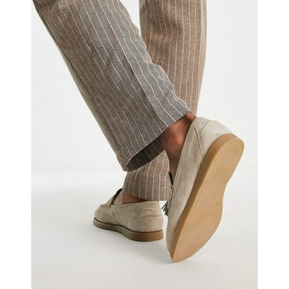 Heren Loafers met Dikke Zool en Kwastje | Beige Bootschoenen van Suède