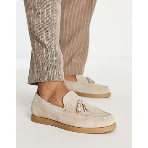 Heren Loafers met Dikke Zool en Kwastje | Beige Bootschoenen van Suède