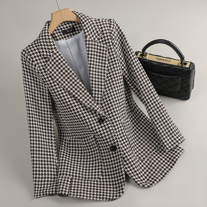 Getailleerde Blazer Dames | Zwart Wit Bruin Patroon