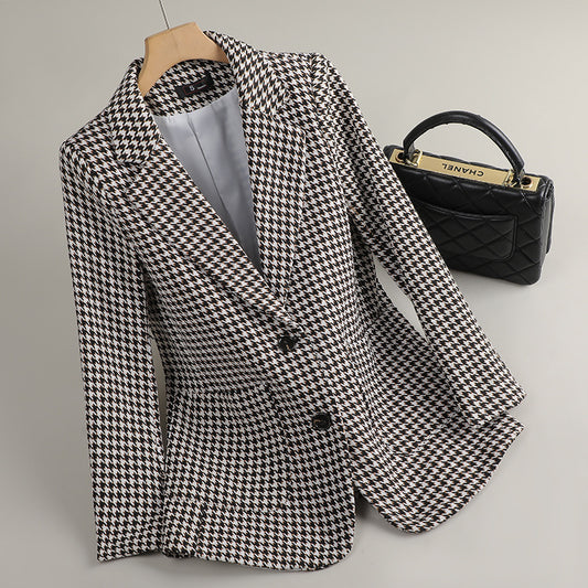 Getailleerde Blazer Dames | Zwart Wit Bruin Patroon