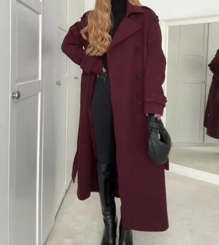 Double Breasted Dames Trenchcoat Bordeauxrood M