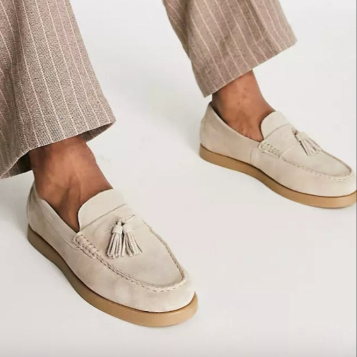 Heren Loafers met Dikke Zool en Kwastje | Beige Bootschoenen van Suède