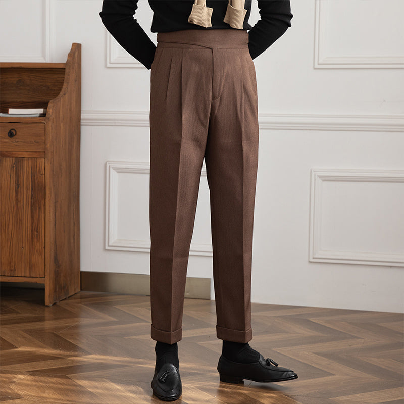 Britse Gentleman Pantalon met Knoopsluiting Heren | Tijdloze Klasse Donkerbruin