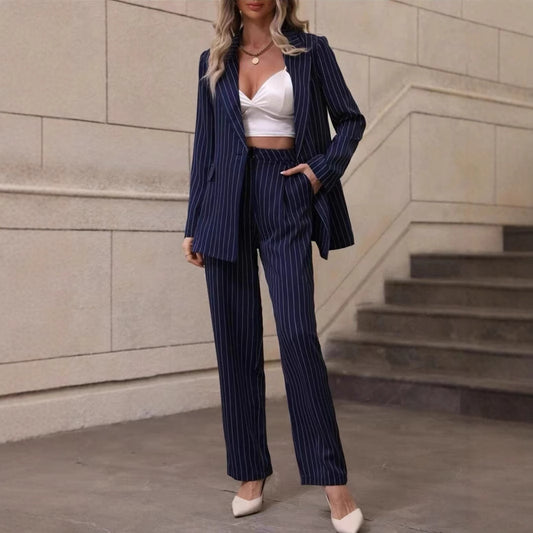 Tweedelig Pak Gestreept Dames | Broekpak | Donkerblauw