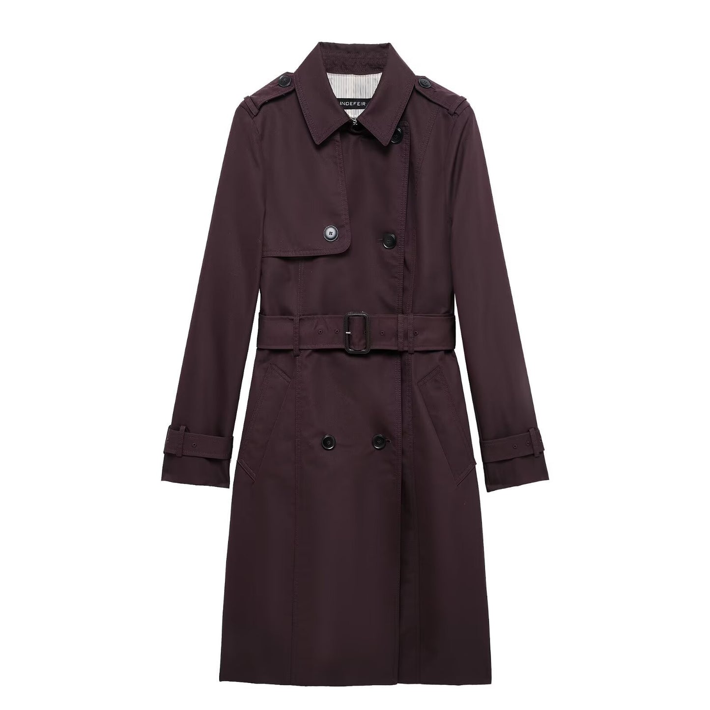 Dunne Double Breasted Dames Trenchcoat Bordeauxrood