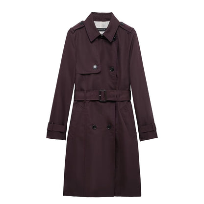Dunne Double Breasted Dames Trenchcoat Bordeauxrood